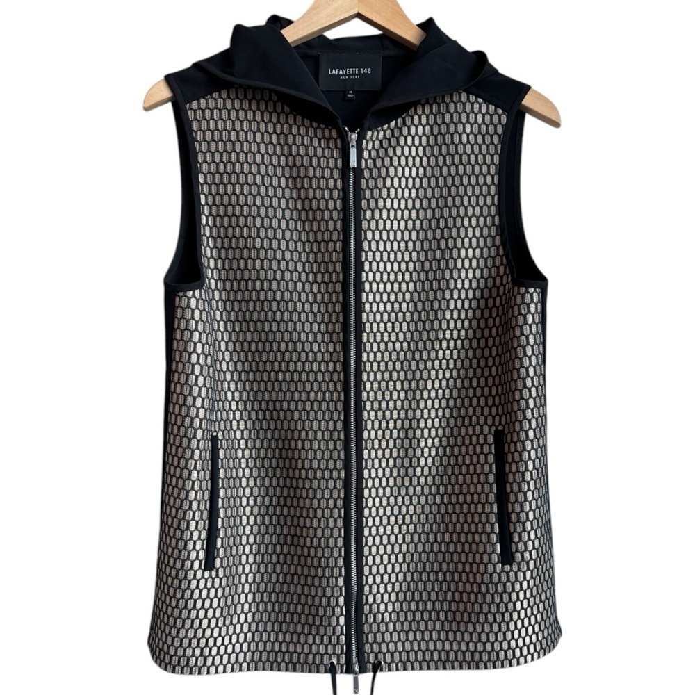LAFAYETTE 148 | Hooded Zip Up Vest | Black Metallic Gold | Athleisure Casual M